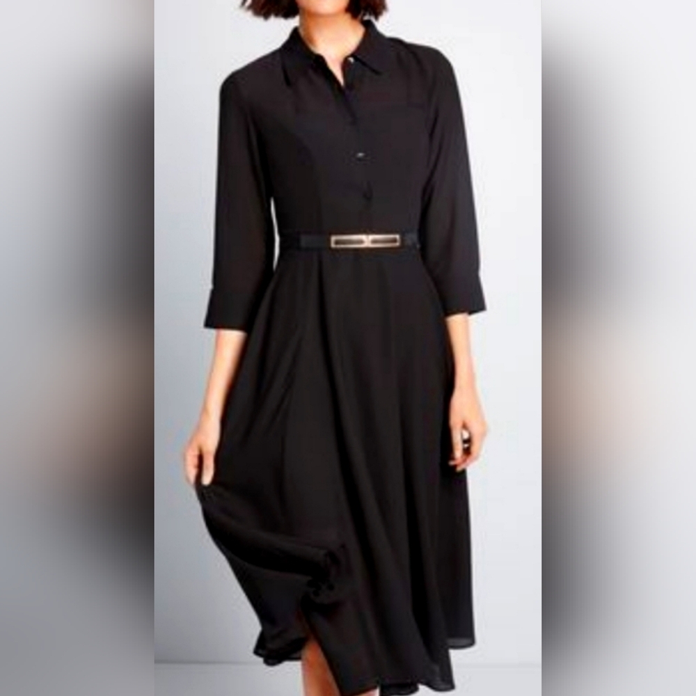 Liza Luxe belted midi dress XL, black